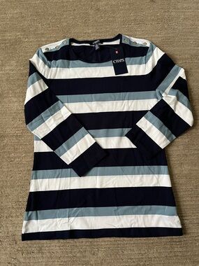 Chaps Striped Long Sleeve Tee in Navy, Light Blue & White